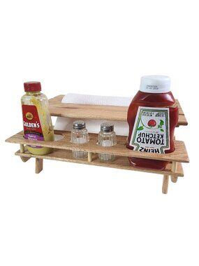 Condiment Caddy Wood BBQ Picnic Kitschy Hand Made W/ Paper Towel Holder